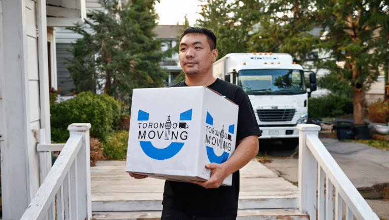 Toronto mover standing in a fully packed moving truck ready for an end-of-lease move