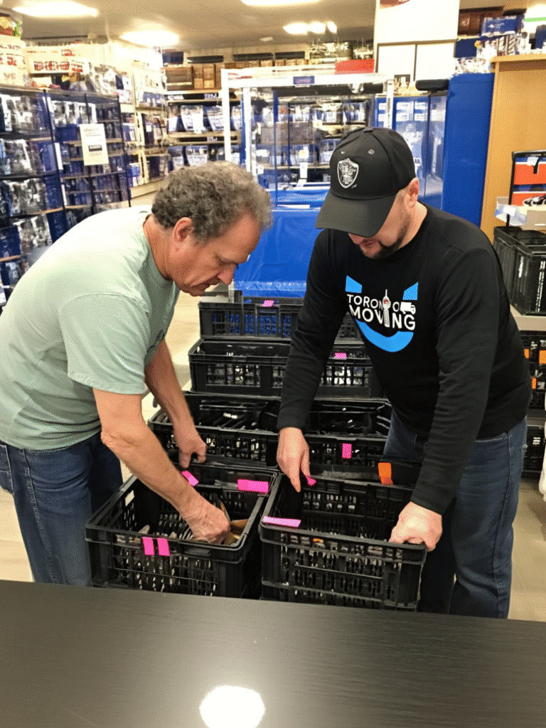 Movers handling inventory crates during a GTA commercial move