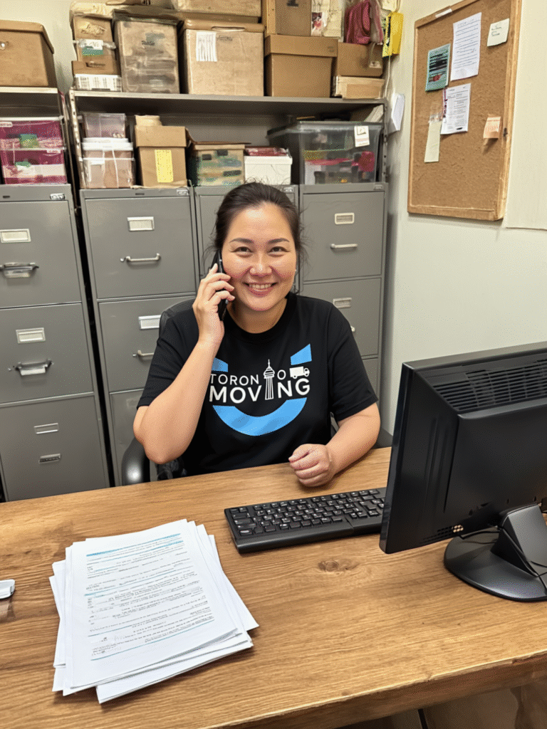 Staff member organizing office files during a Toronto commercial relocation