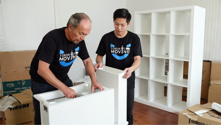 多伦多搬家公司专业搬运工人正在为客户安装家具