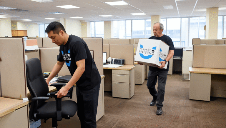 Toronto movers relocating office furniture and boxes during business move in GTA