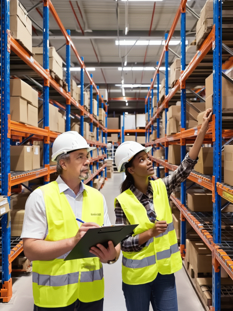 Inventory labeling and shelf check during small business warehouse move in Toronto