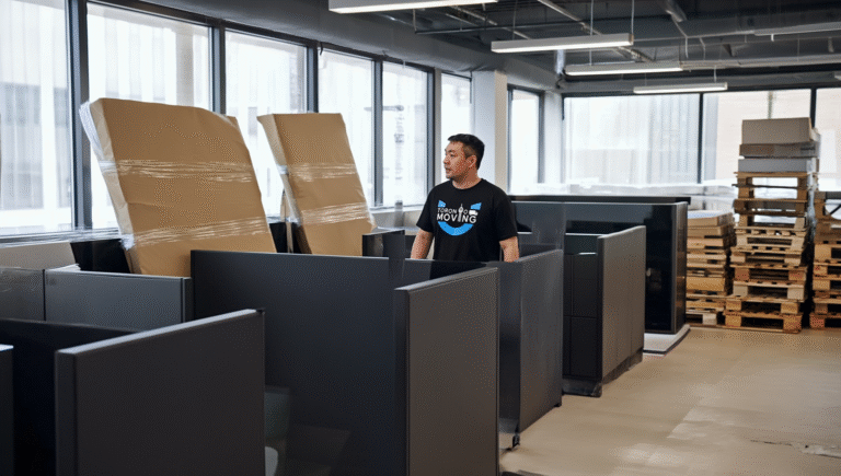 Toronto office movers from Toronto Unique Moving relocating cubicles and office equipment during a business relocation